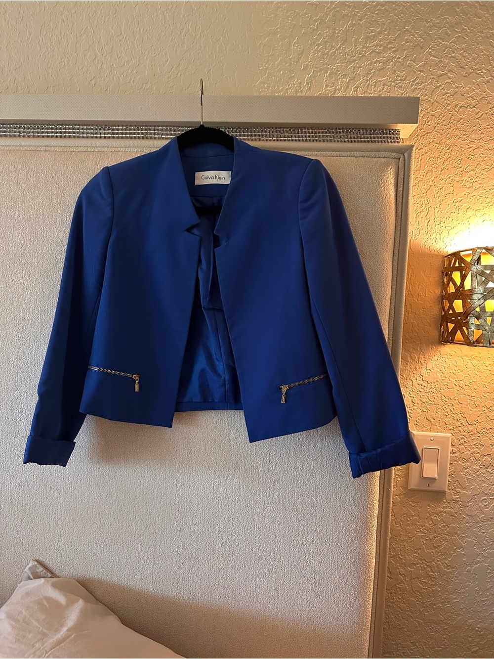Calvin Klein Cobalt Blue Cropped Open-Front Blazer